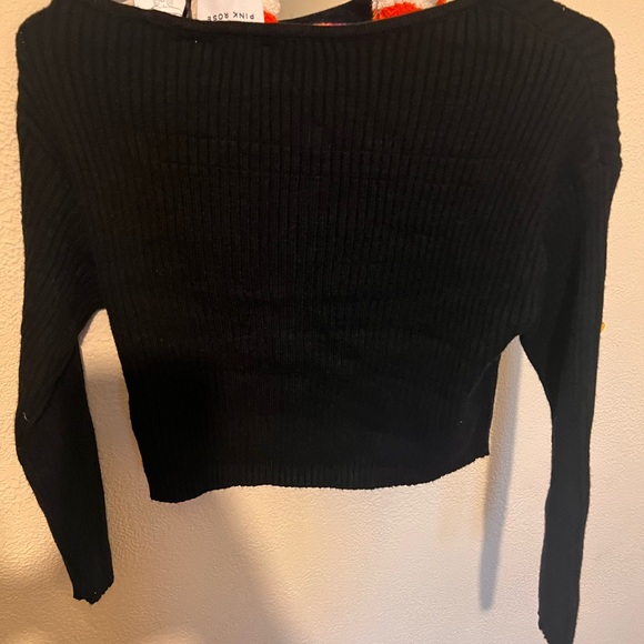 Pink Rose Black Ribbed Sweater - Picture 4 of 5
